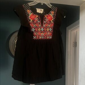 Savanna Jane Black Top with Colorful Floral Embroidery